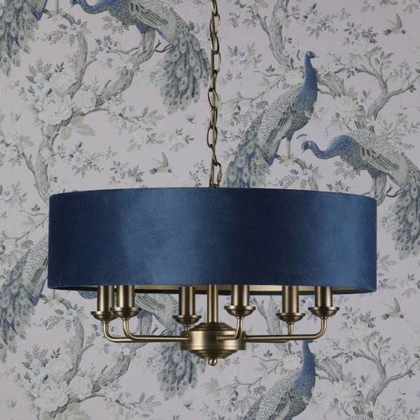 Laura Ashley Sorrento 6 Light Pendant Matt Antique Brass & Blue Shade LA3756237-Q