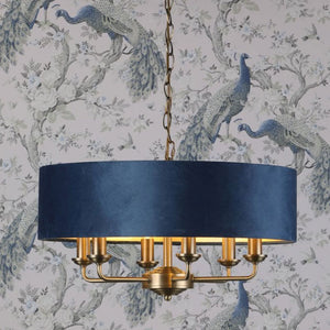 Laura Ashley Sorrento 6 Light Pendant Matt Antique Brass & Blue Shade LA3756237-Q