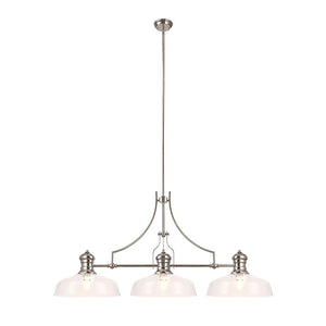 Ori Linear Pendant in Polished Nickel with 3 Flat Round Clear Glass Shades