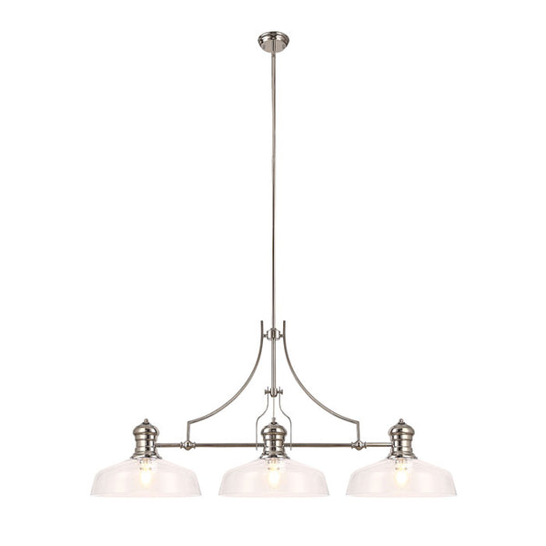 Ori Linear Pendant in Polished Nickel with 3 Flat Round Clear Glass Shades