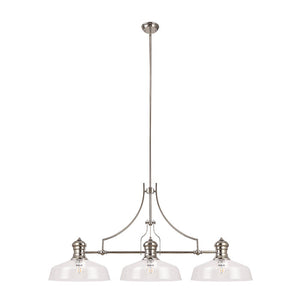 Ori Linear Pendant in Polished Nickel with 3 Flat Round Clear Glass Shades