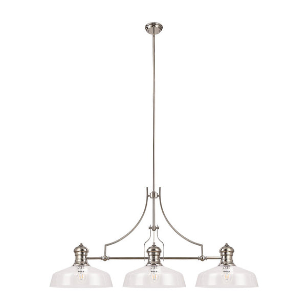Ori Linear Pendant in Polished Nickel with 3 Flat Round Clear Glass Shades