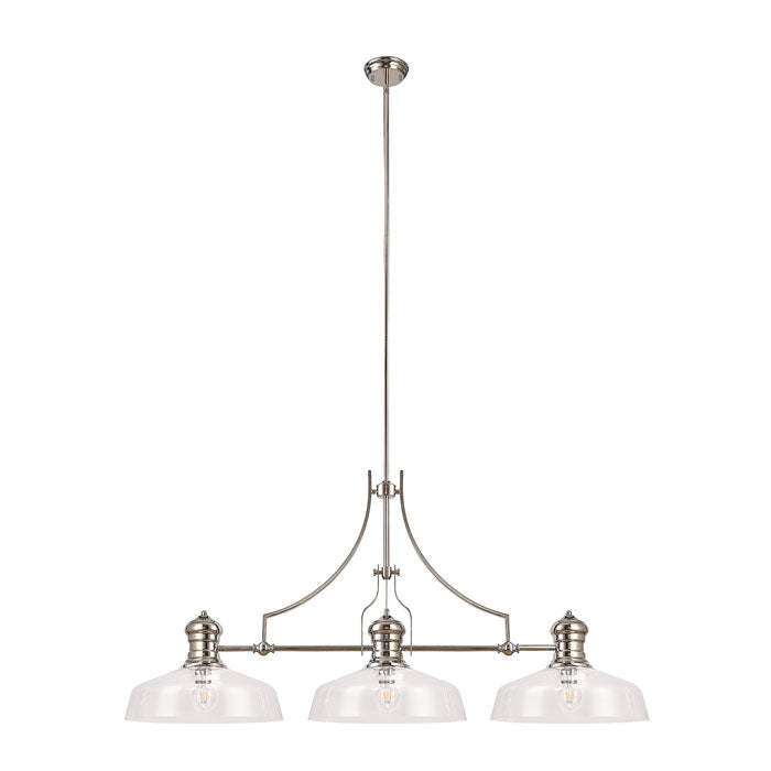 Ori Linear Pendant in Polished Nickel with 3 Flat Round Clear Glass Shades