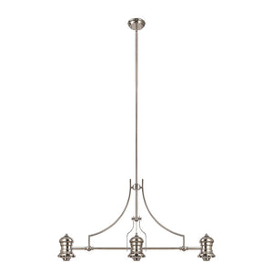 Ori Linear Pendant in Polished Nickel with 3 Flat Round Clear Glass Shades