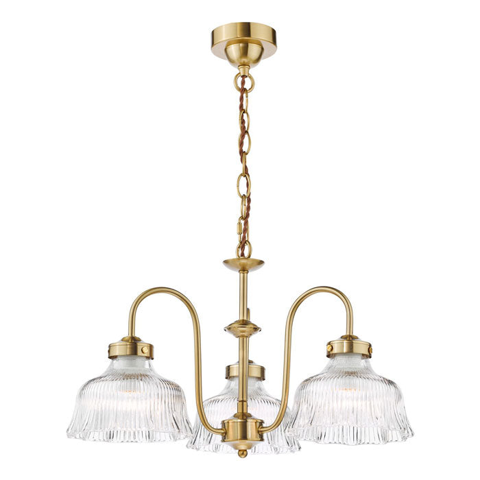 Maude 3 Light Armed Pendant Natural Brass and Ribbed Glass MAU0342