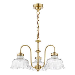 Maude 3 Light Armed Pendant Natural Brass and Ribbed Glass MAU0342