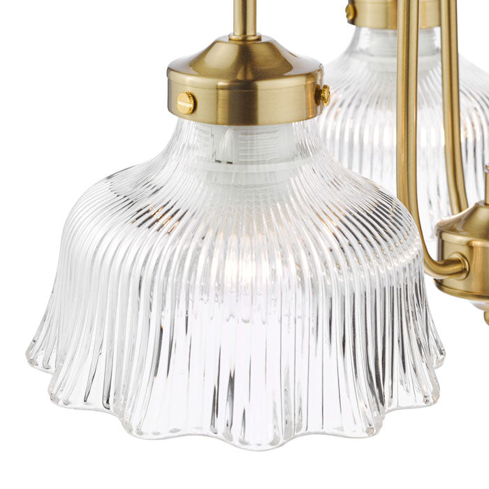 Maude 3 Light Armed Pendant Natural Brass and Ribbed Glass MAU0342