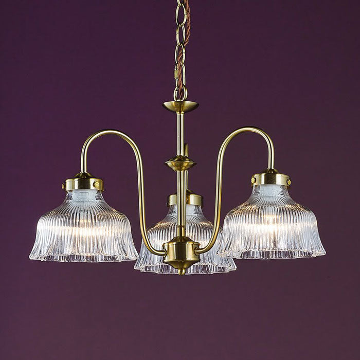 Maude 3 Light Armed Pendant Natural Brass and Ribbed Glass MAU0342