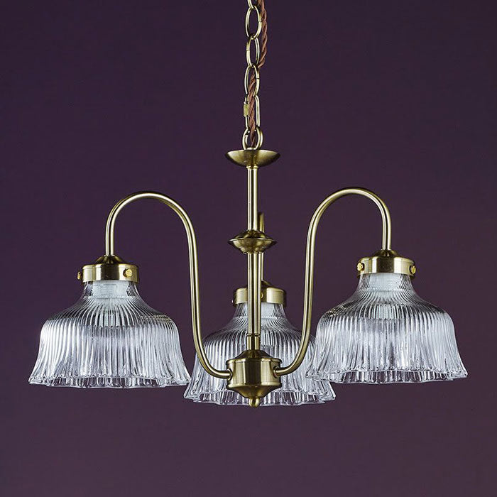 Maude 3 Light Armed Pendant Natural Brass and Ribbed Glass MAU0342