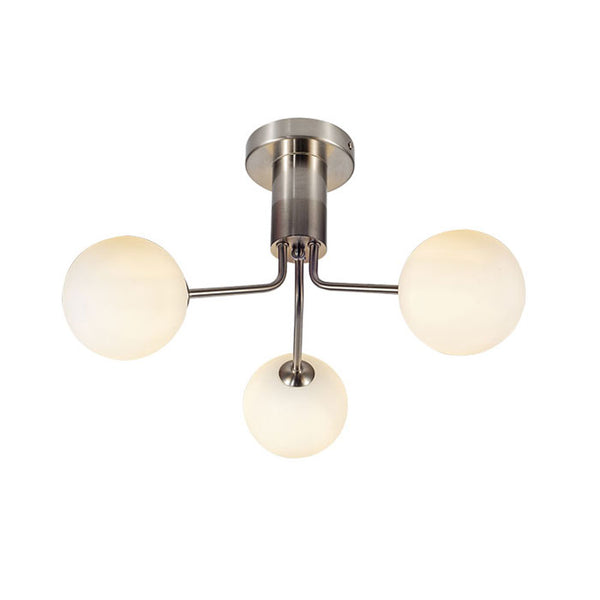 Magnalux Lando 3 Light Semi Flush Satin Chrome with Opal Ball LAN03SC