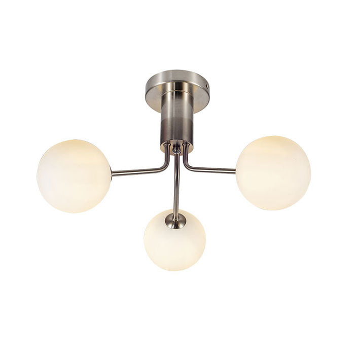 Magnalux Lando 3 Light Semi Flush Satin Chrome with Opal Ball LAN03SC