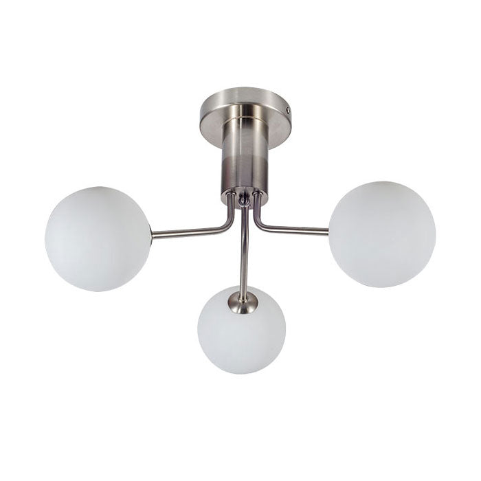 Magnalux Lando 3 Light Semi Flush Satin Chrome with Opal Ball LAN03SC