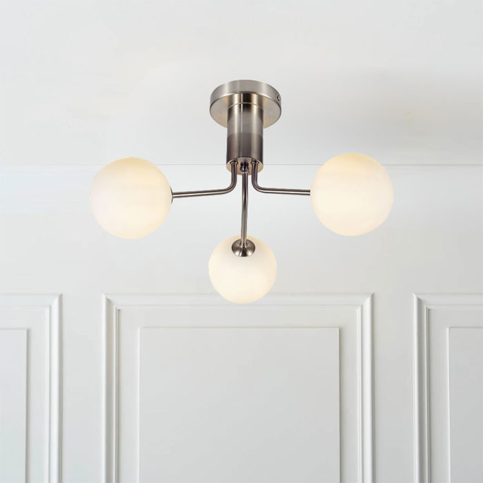 Magnalux Lando 3 Light Semi Flush Satin Chrome with Opal Ball LAN03SC