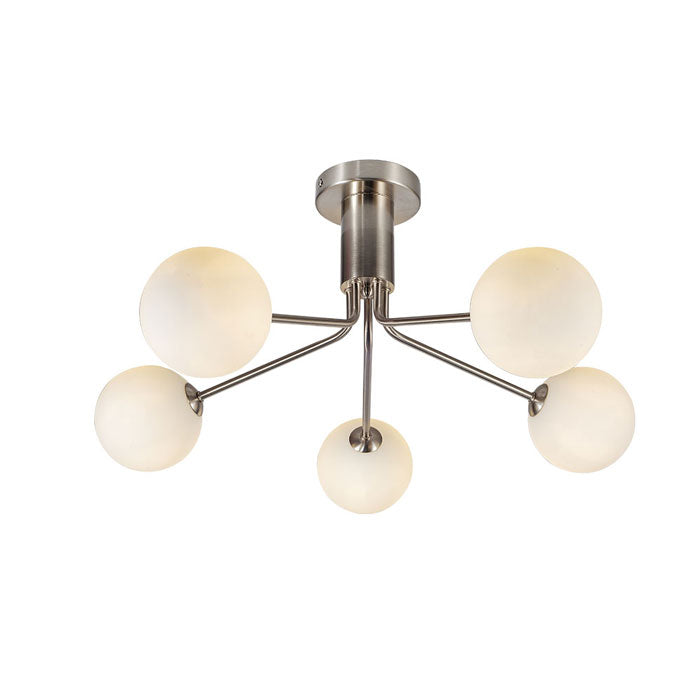 Magnalux Lando 5 Light Semi Flush Satin Chrome with Opal Ball LAN05SC