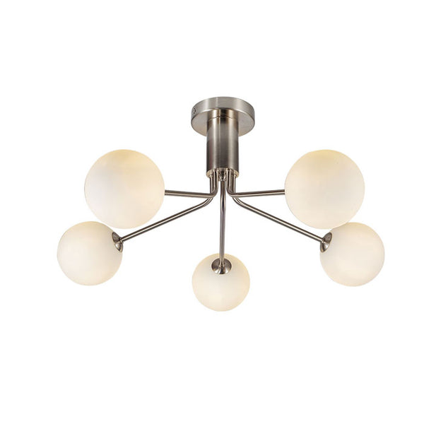 Magnalux Lando 5 Light Semi Flush Satin Chrome with Opal Ball LAN05SC