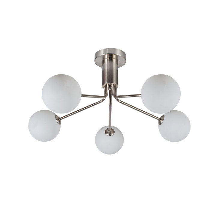 Magnalux Lando 5 Light Semi Flush Satin Chrome with Opal Ball LAN05SC