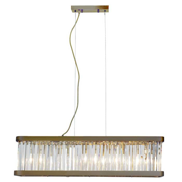 Magnalux Pandora 5-Light Long Crystal Bar Pendant in Antique Brass PAN05ABB