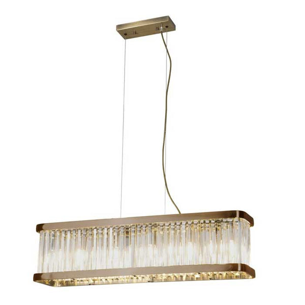 Magnalux Pandora 5-Light Long Crystal Bar Pendant in Antique Brass PAN05ABB
