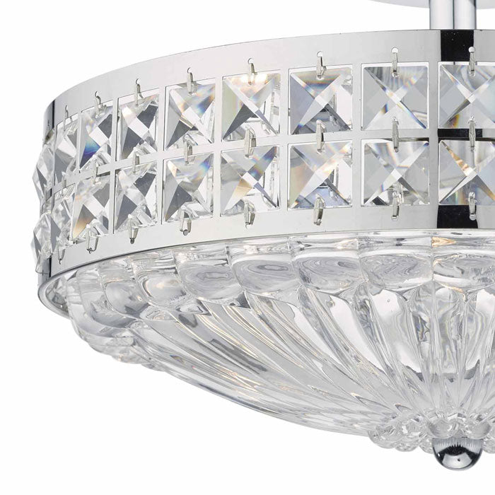 Dar Olona 3 Light Semi Flush Polished Chrome Crystal Beads and Glass Diffuser OLO5350