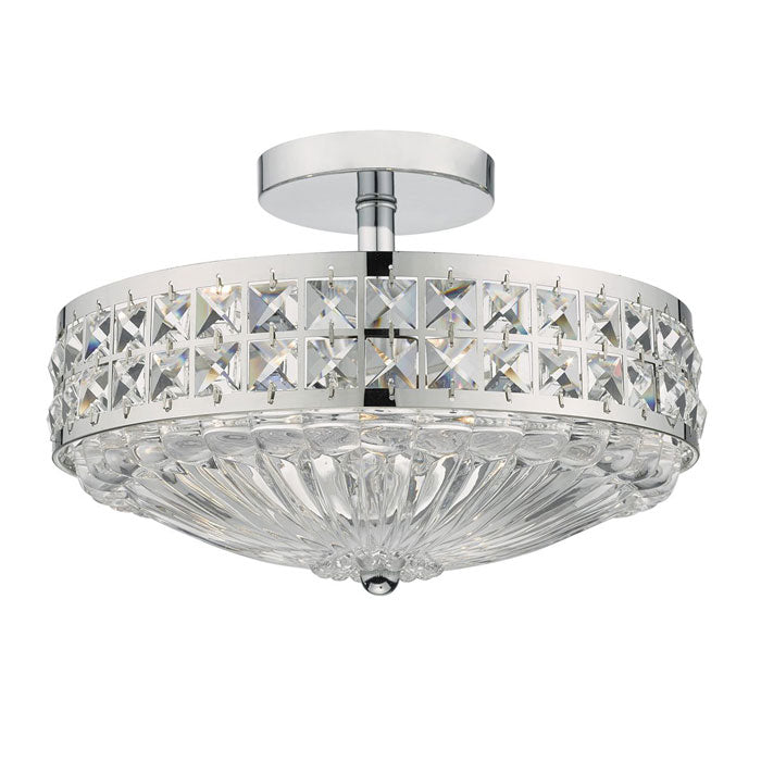 Dar Olona 3 Light Semi Flush Polished Chrome Crystal Beads and Glass Diffuser OLO5350