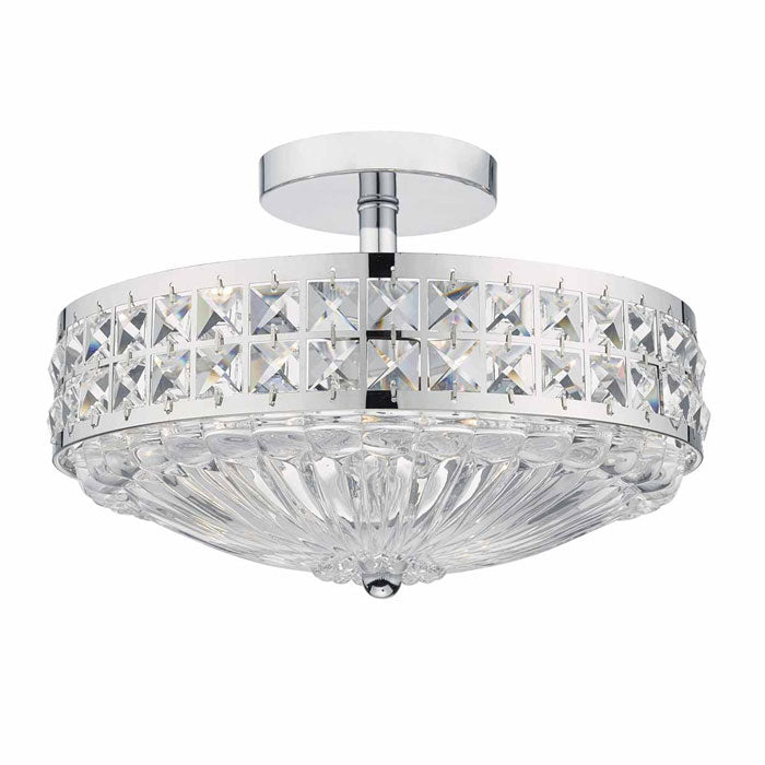 Dar Olona 3 Light Semi Flush Polished Chrome Crystal Beads and Glass Diffuser OLO5350