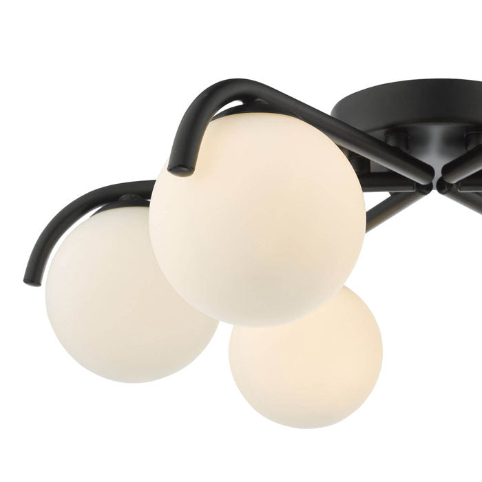 Dar Orlena 6 Light Flush Matt Black and Opal Glass ORL6422