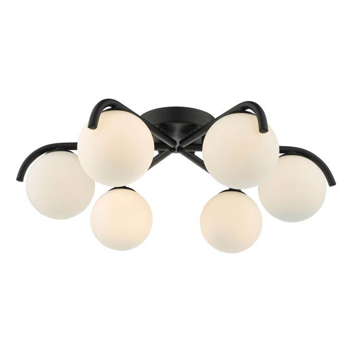 Dar Orlena 6 Light Flush Matt Black and Opal Glass ORL6422