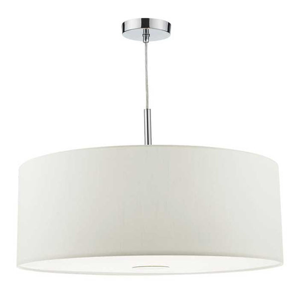 Dar Ronda 3 Light Pendant White Faux Silk Shade 60cm RON172