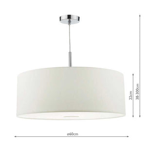 Dar Ronda 3 Light Pendant White Faux Silk Shade 60cm RON172