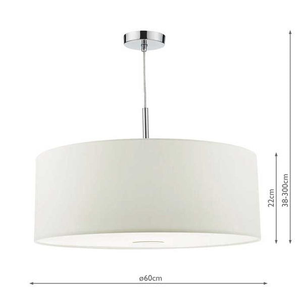 Dar Ronda 3 Light Pendant White Faux Silk Shade 60cm RON172