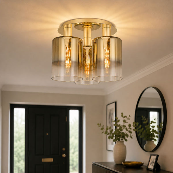 Dar Savannah 3 Light Semi Flush Satin Gold & Gold Ombre Glass SAV5335