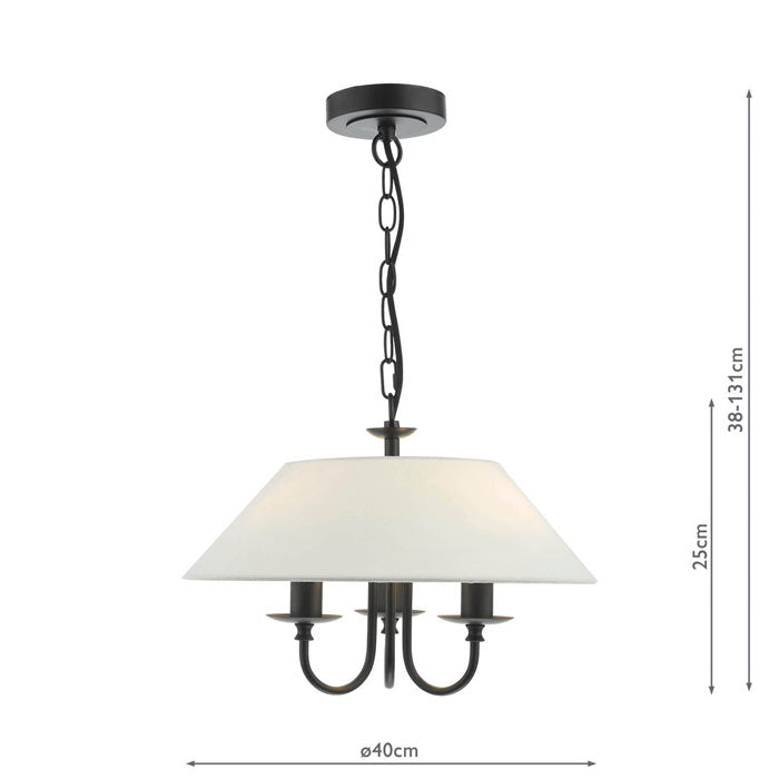 Dar Sivan 3 Light Pendant Matt Black with Linen Shade SIV0322