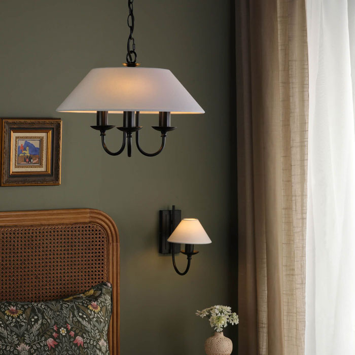 Dar Sivan 3 Light Pendant Matt Black with Linen Shade SIV0322