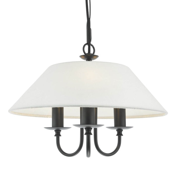 Dar Sivan 3 Light Pendant Matt Black with Linen Shade SIV0322