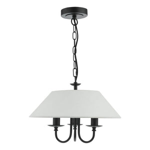 Dar Sivan 3 Light Pendant Matt Black with Linen Shade SIV0322