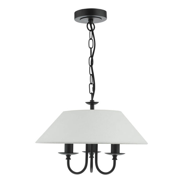 Dar Sivan 3 Light Pendant Matt Black with Linen Shade SIV0322