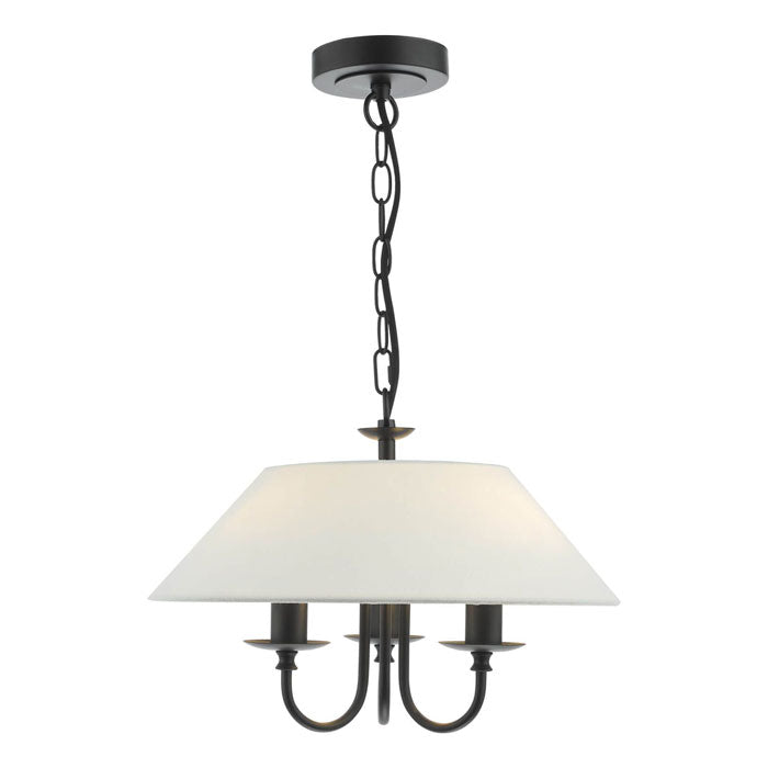 Dar Sivan 3 Light Pendant Matt Black with Linen Shade SIV0322