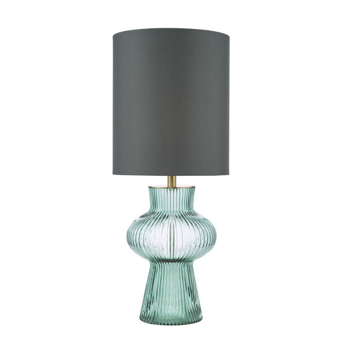 Dar Suelita Table Lamp Green Ribbed Glass and Antique Brass With Shade SUE4224