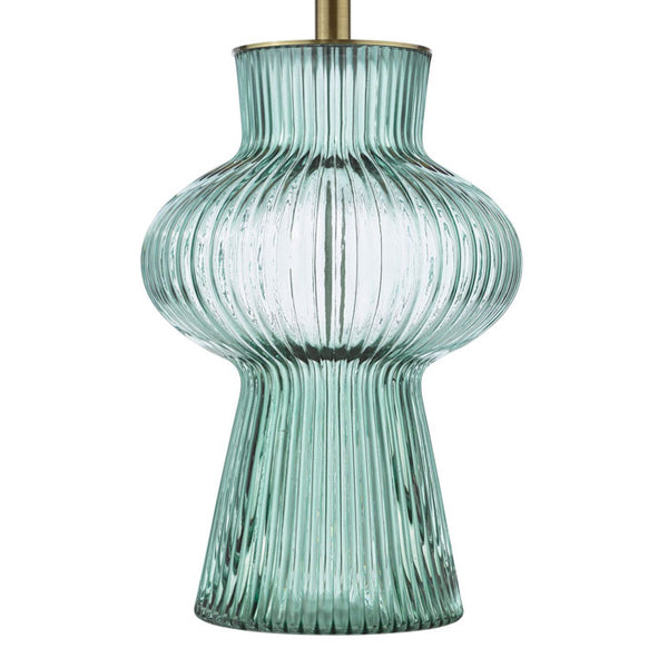 Dar Suelita Table Lamp Green Ribbed Glass and Antique Brass With Shade SUE4224