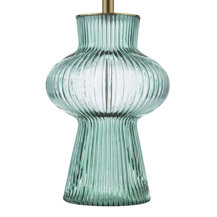 Dar Suelita Table Lamp Green Ribbed Glass and Antique Brass With Shade SUE4224