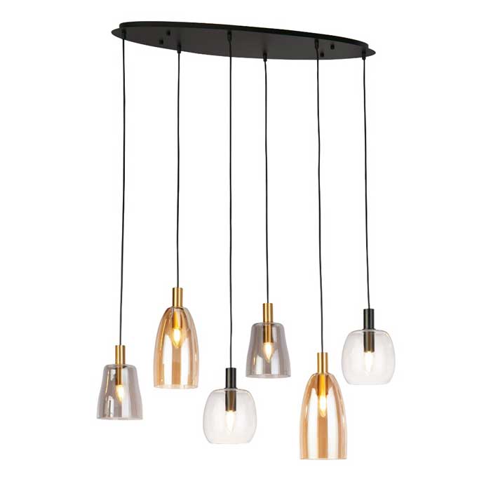 Searchlight Divine 6-Light Multi Drop Bar Pendant in Black Metal & Coloured Glass 36463-6BK