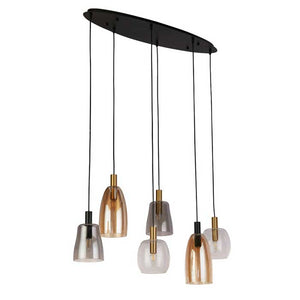 Searchlight Divine 6-Light Multi Drop Bar Pendant in Black Metal & Coloured Glass 36463-6BK