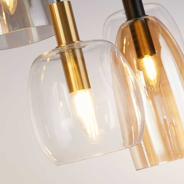 Searchlight Divine 6-Light Multi Drop Bar Pendant in Black Metal & Coloured Glass 36463-6BK