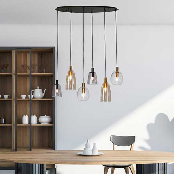 Searchlight Divine 6-Light Multi Drop Bar Pendant in Black Metal & Coloured Glass 36463-6BK