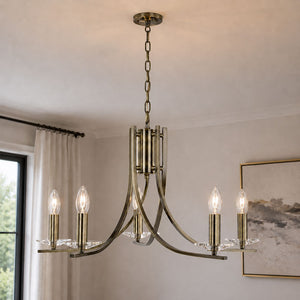 Searchlight 4165-5AB Ascona - 5 Light Ceiling Antique Brass Twist Frame With Clear Glass Sconces