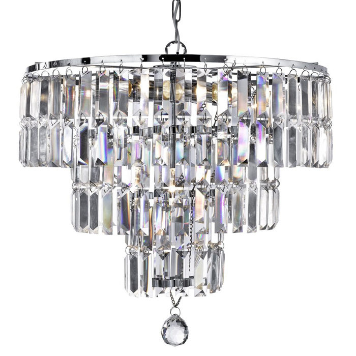Searchlight Empire 5 Light Ceiling Pendant In Polished Chrome Finish With Clear Crystal Bars 1375-5CC