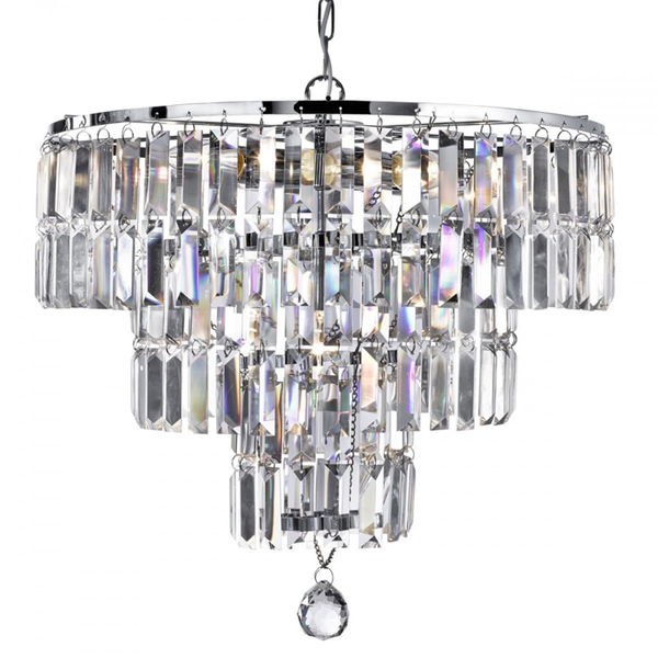 Searchlight Empire 5 Light Ceiling Pendant In Polished Chrome Finish With Clear Crystal Bars 1375-5CC
