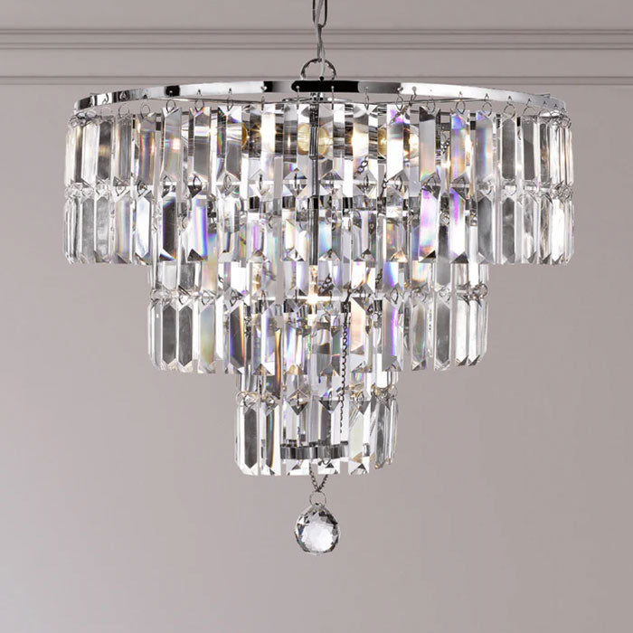 Searchlight Empire 5 Light Ceiling Pendant In Polished Chrome Finish With Clear Crystal Bars 1375-5CC