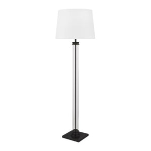 Searchlight Pedestal Floor Lamp Black Metal & Glass with White Fabric Shade – 5142BK