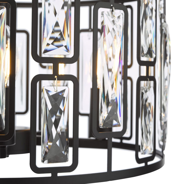 Dar Zoelle 5 Light Pendant Matt Black and Crystal ZOE0522